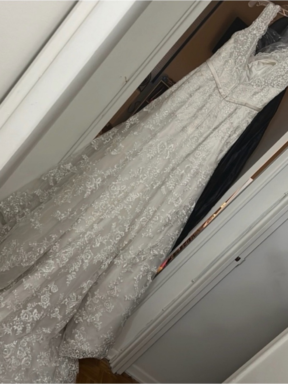 Elegant Ivory/Oyster Lace Wedding Dress with Belt - Picture 5 of 9
